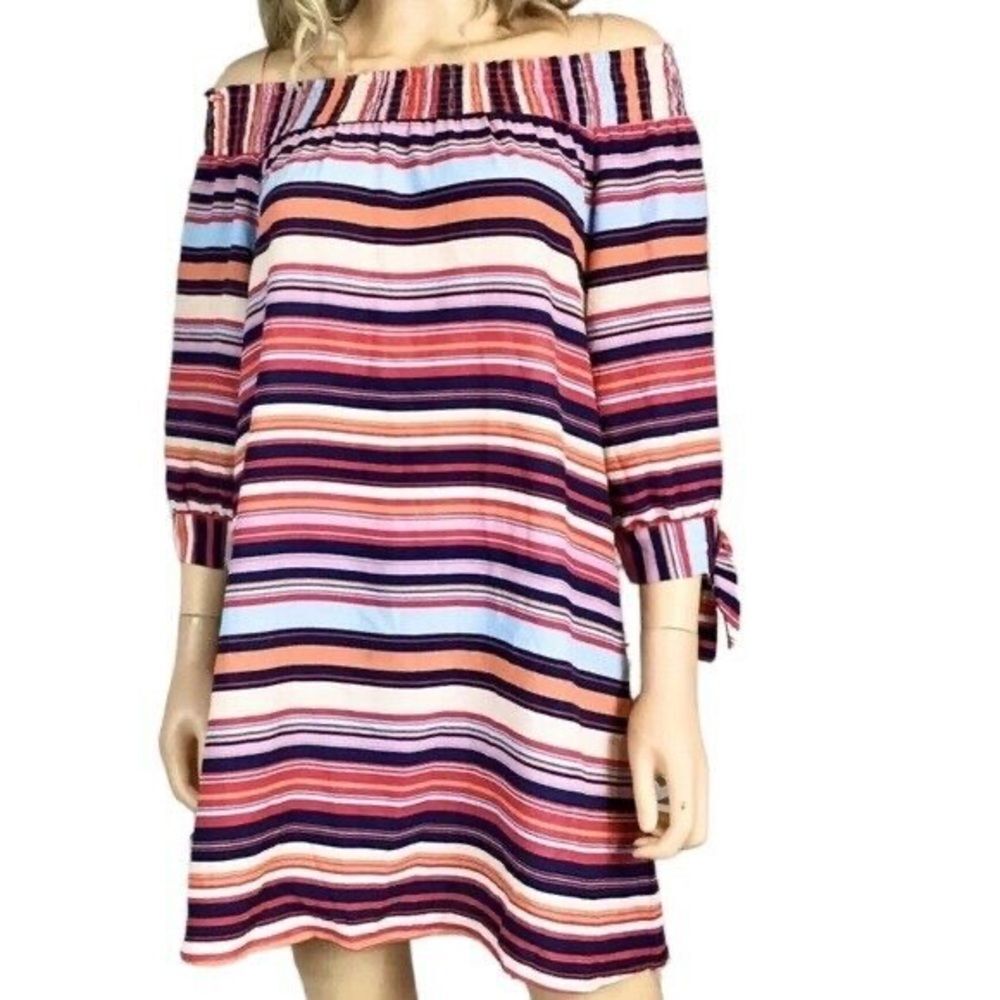 Want & Need Off Shoulder‎ Striped Dress Boho Festival Casual Large Retro